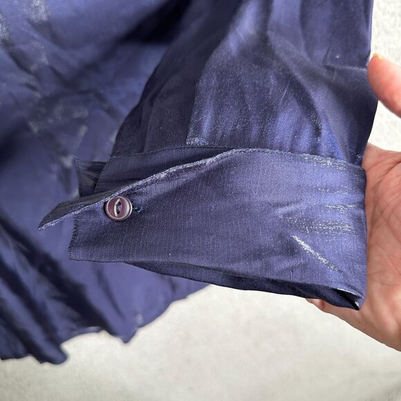 Cato Plus Blue Shimmer Blouse NWT Long Sleeve Button Up Shoulder Pads Retro Glam - Picture 5 of 9